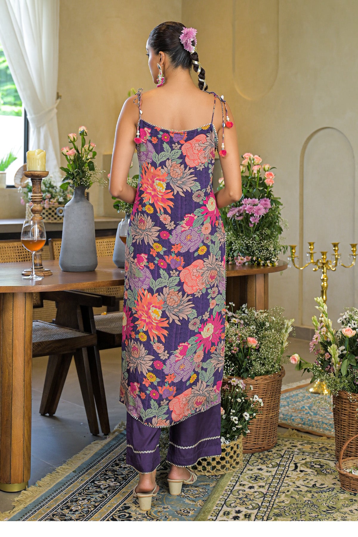 Purple Chinon Gotapatti Straight Cut Suit Set | Bairaas