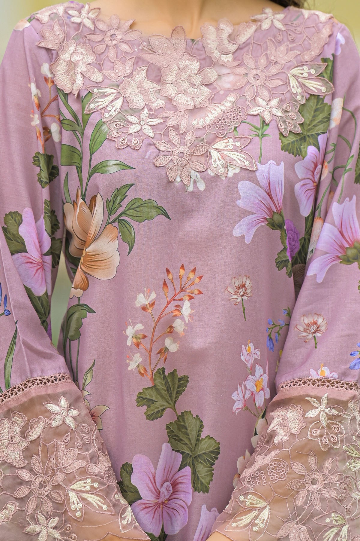 Onion Solid Cotton Embroidered Farsi Salwar Set