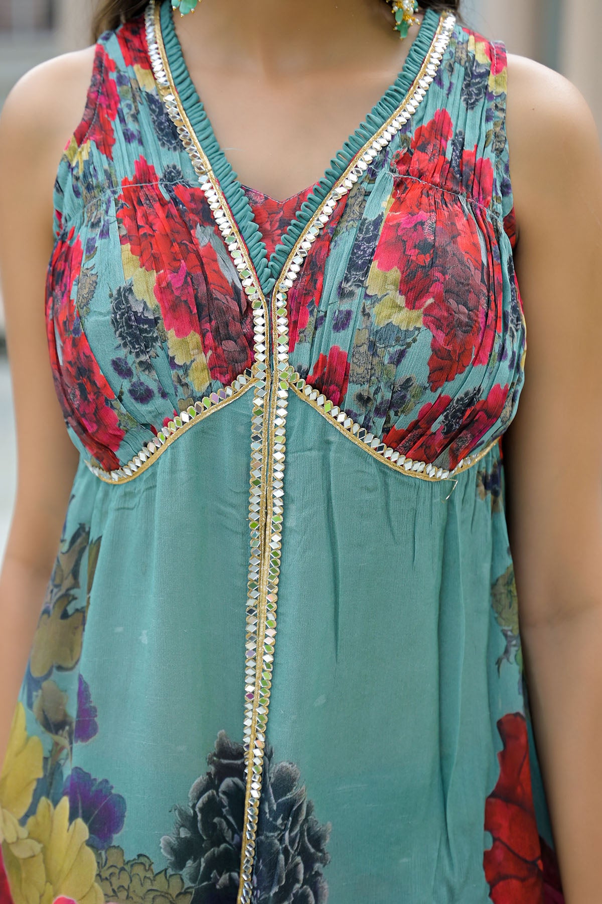 Green Printed Chinon Sharara Set