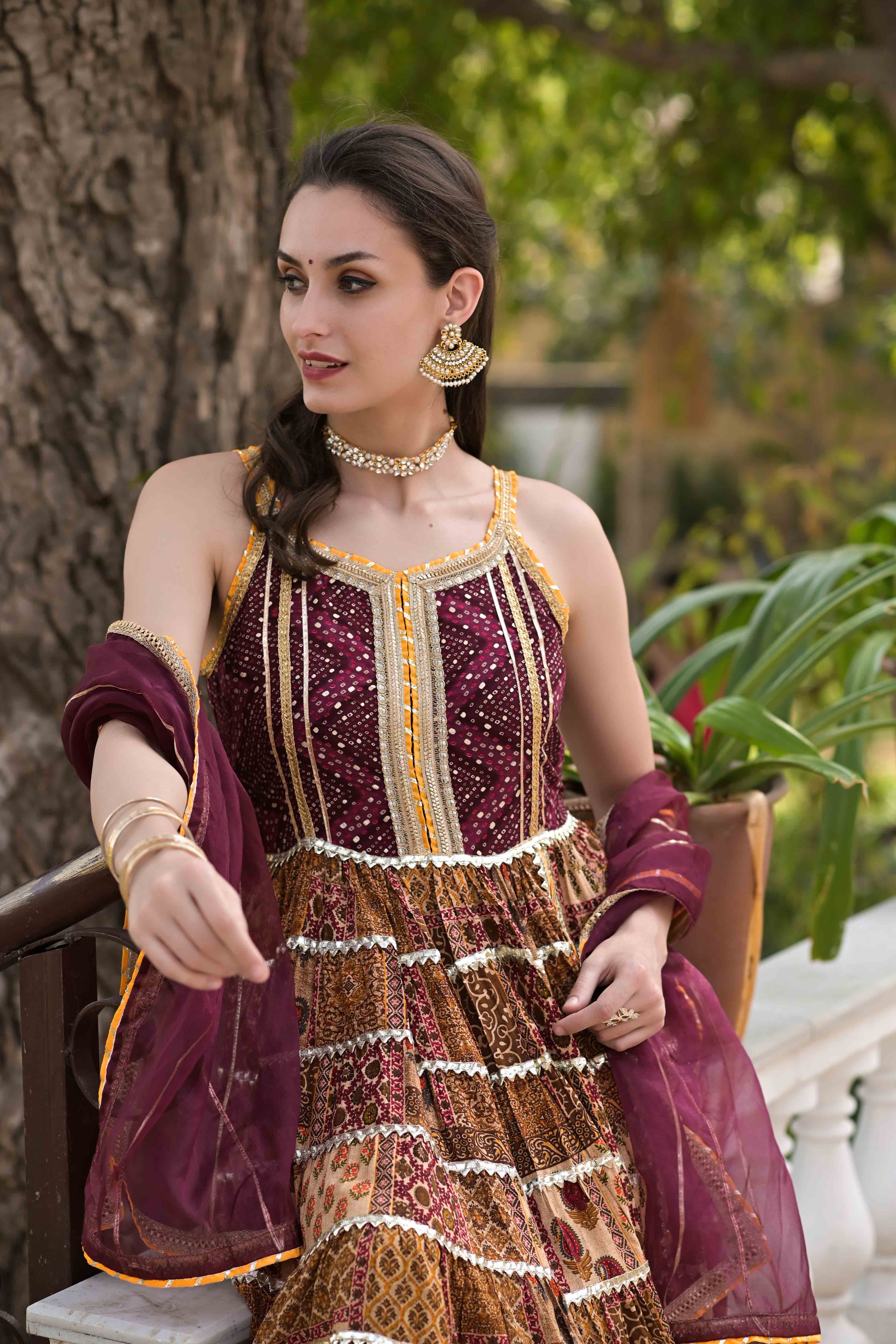 Multicolour Rayon Flared Gotapatti Sharara Set