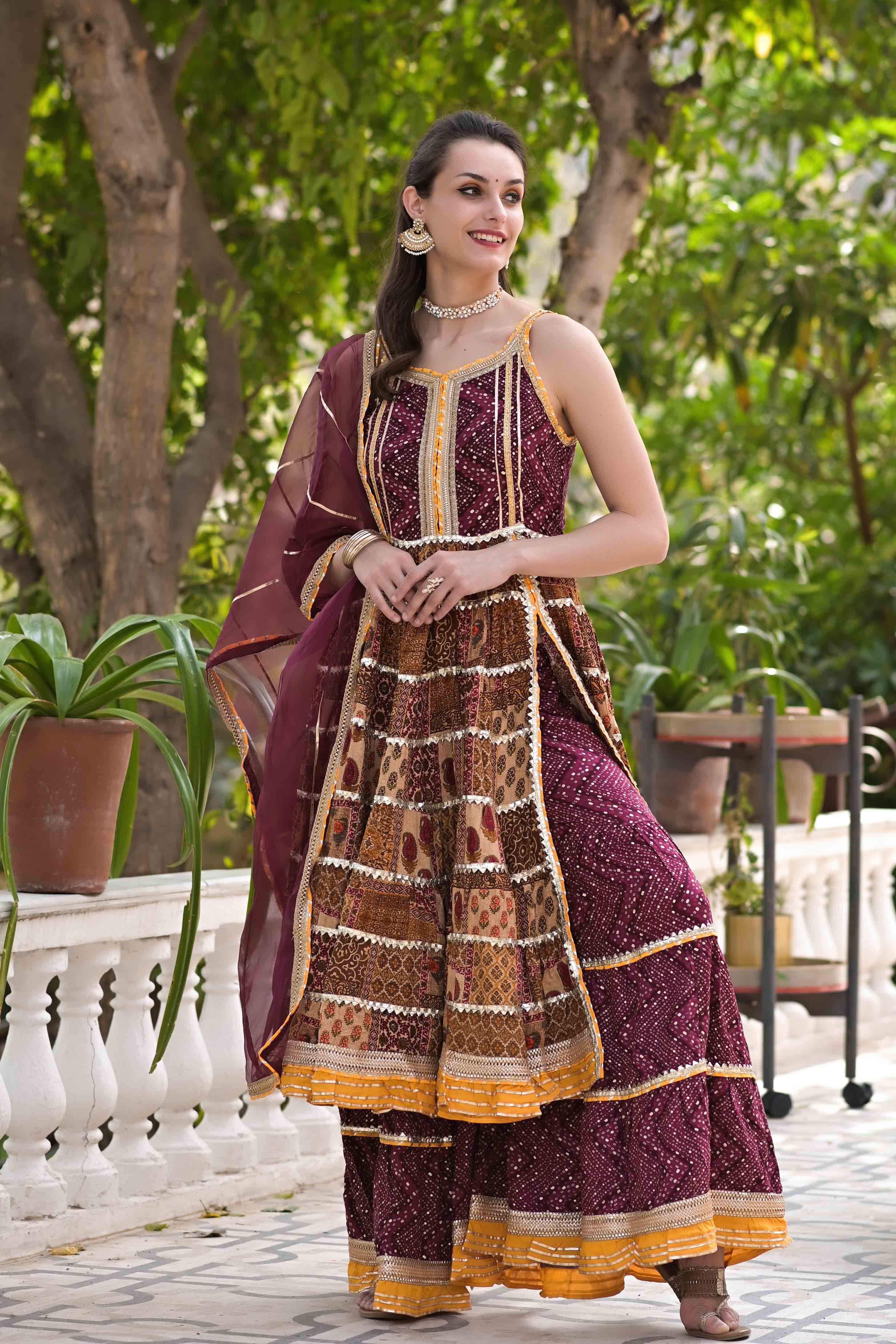 Multicolour Rayon Flared Gotapatti Sharara Set