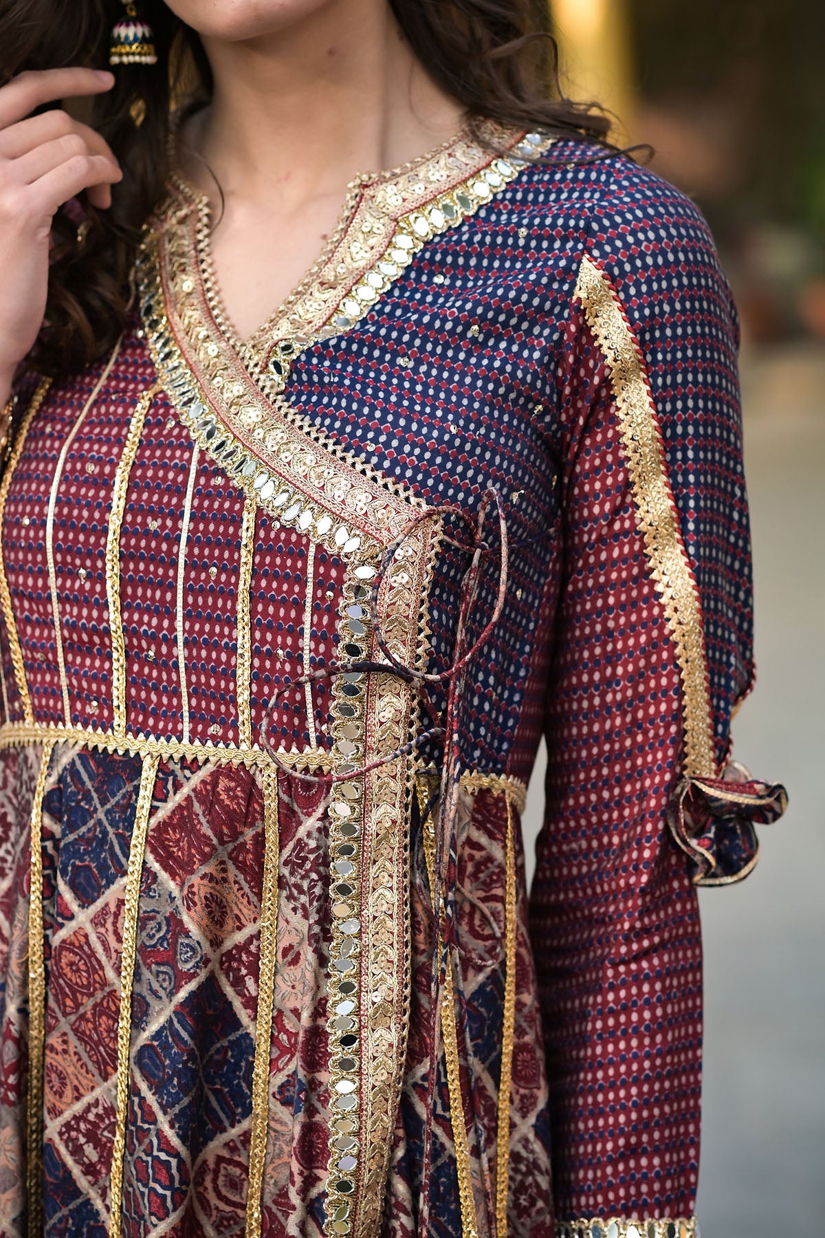 Maroon Angrakha Muslin Gotapatti Anarkali Suit