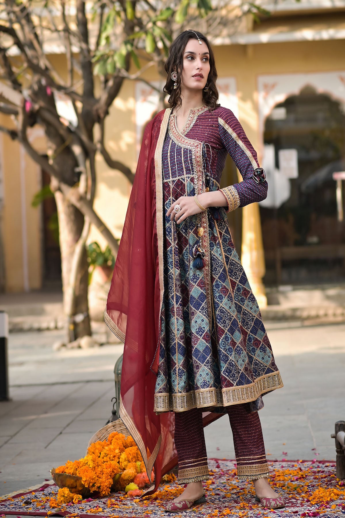 Blue Angrakha Muslin Gotapatti Anarkali Suit