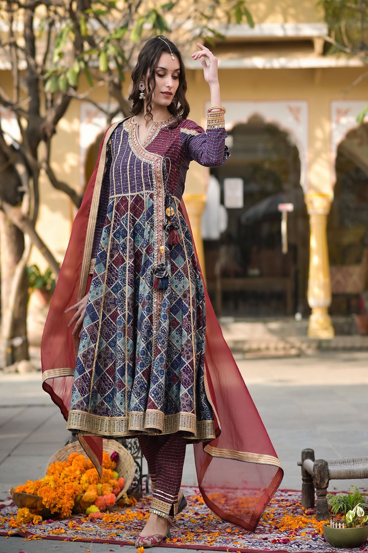 Blue Angrakha Muslin Gotapatti Anarkali Suit