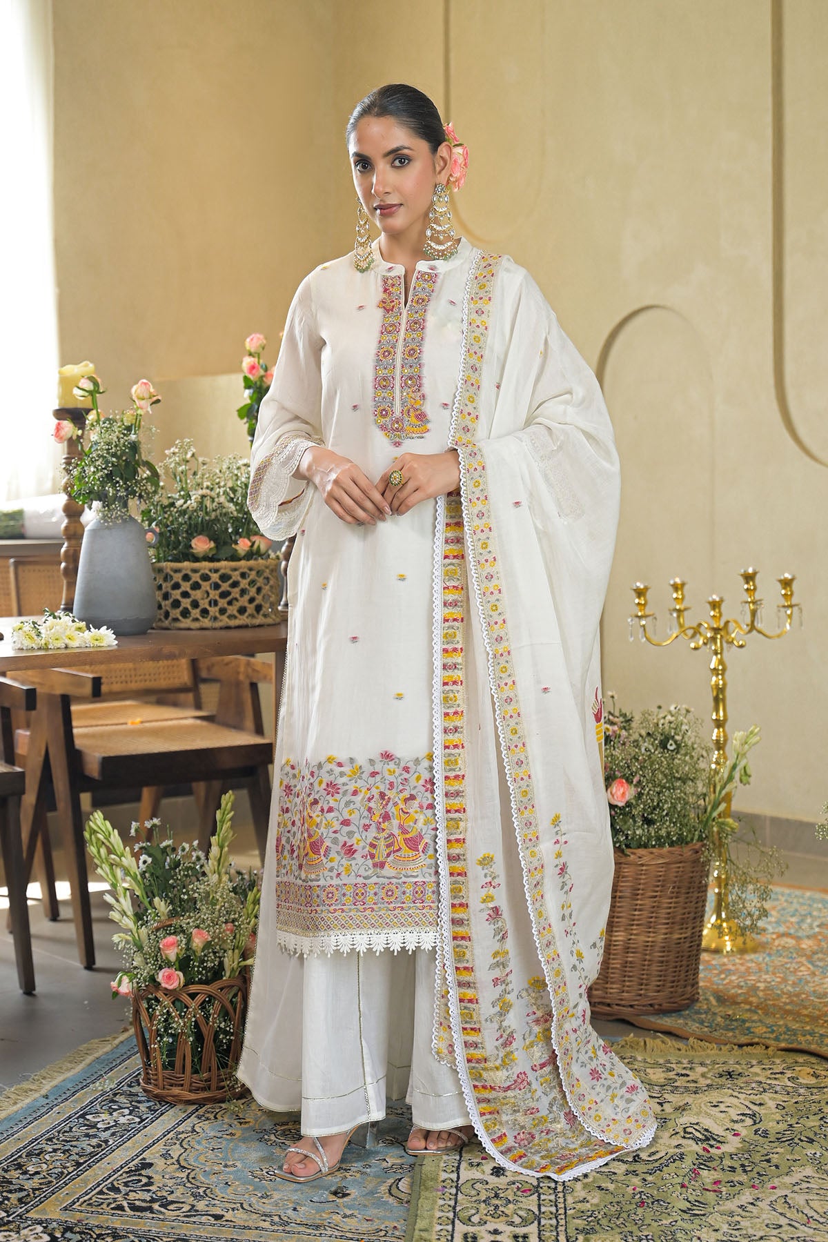 White Jamdani Silk Embroidered Pakistani Suit