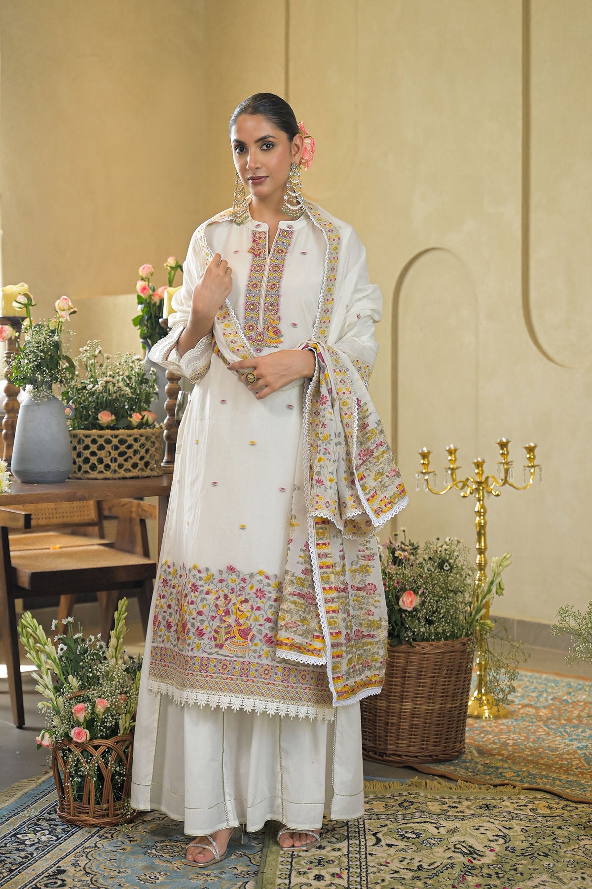 White Jamdani Silk Embroidered Pakistani Suit