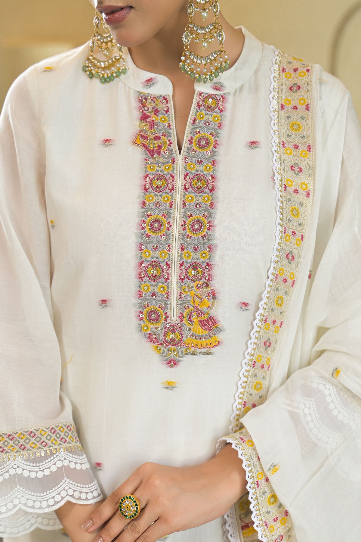 White Jamdani Silk Embroidered Pakistani Suit
