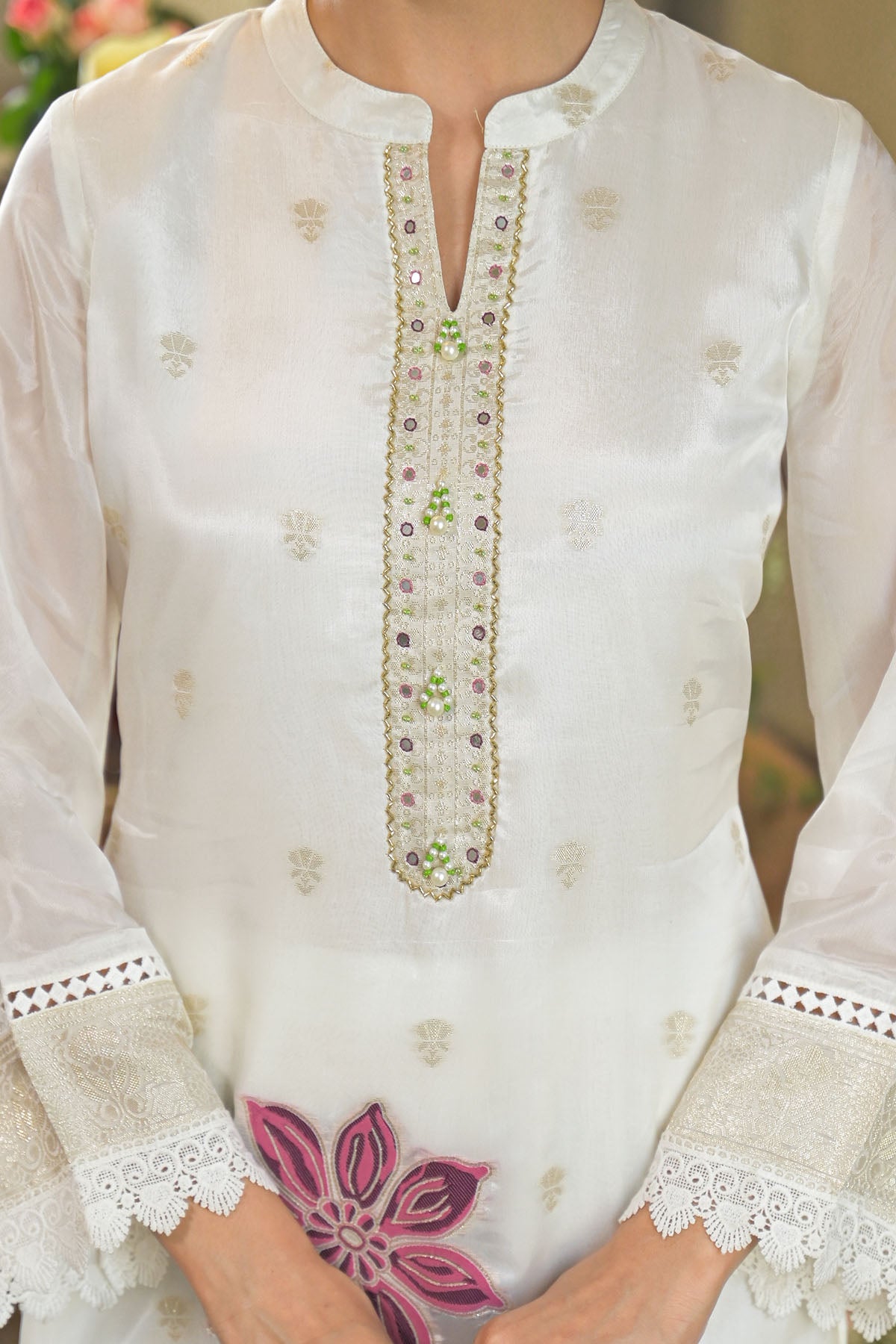 Off White Jamdani Silk Embroidered Pakistani Suit