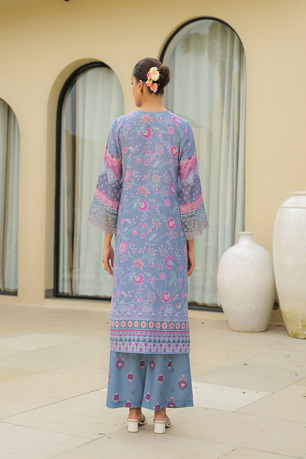 Grey Muslin Embroidered Pakistani Suit