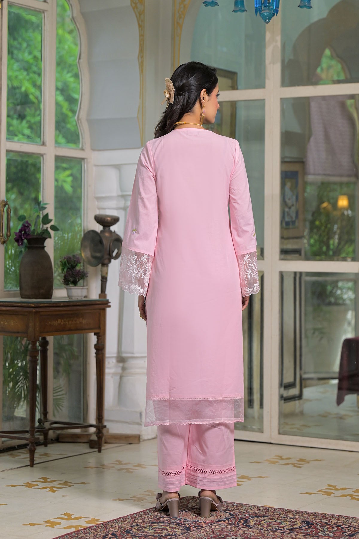 Pink Cotton Embroidered Straight Pakistani Suit