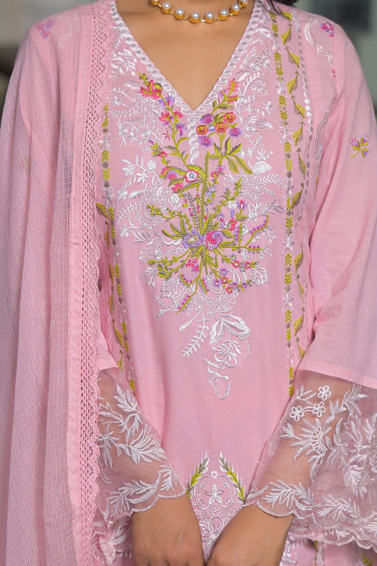 Pink Cotton Embroidered Straight Pakistani Suit