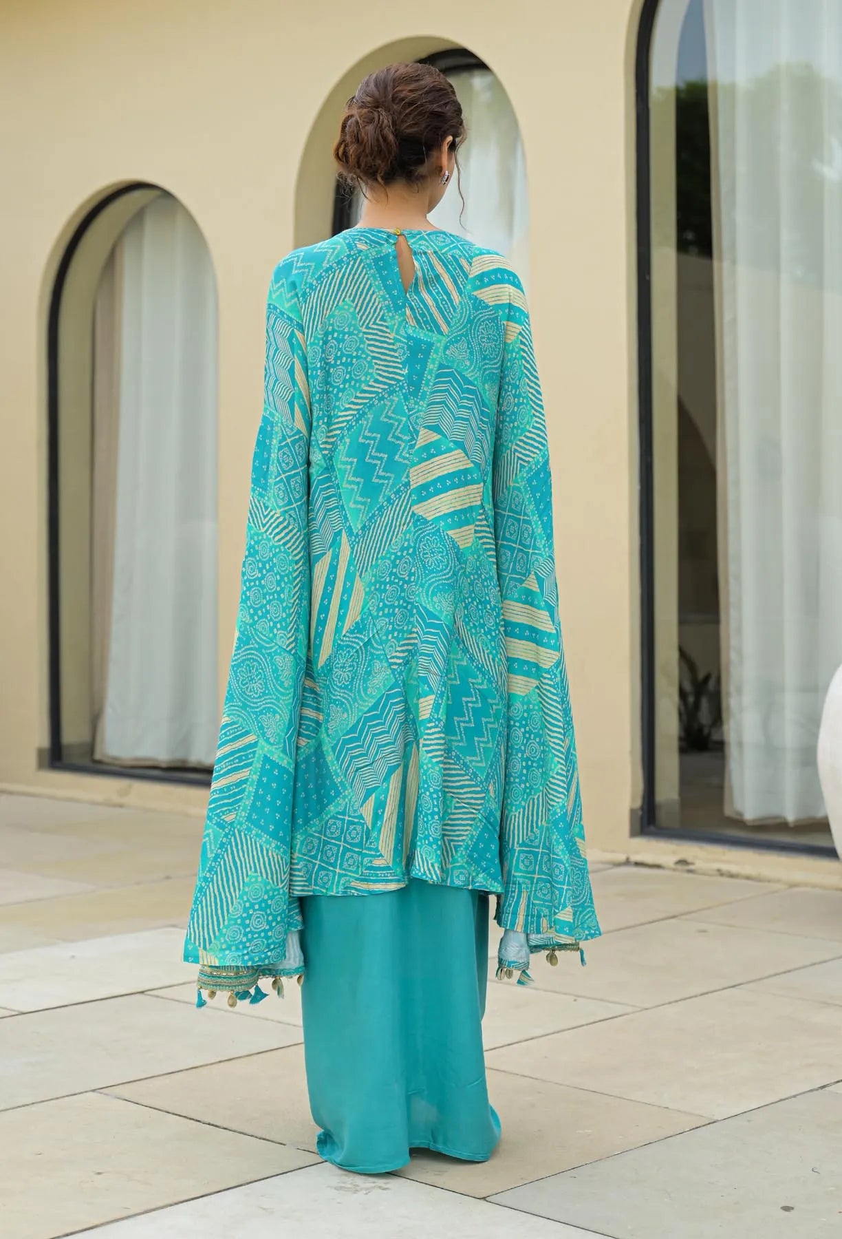 Sky Muslin Embroidered Western Dress | Bairaas