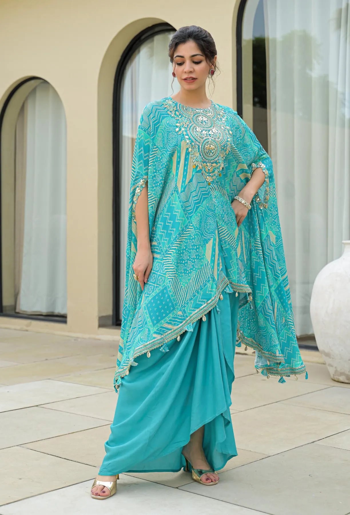 Sky Muslin Embroidered Western Dress | Bairaas
