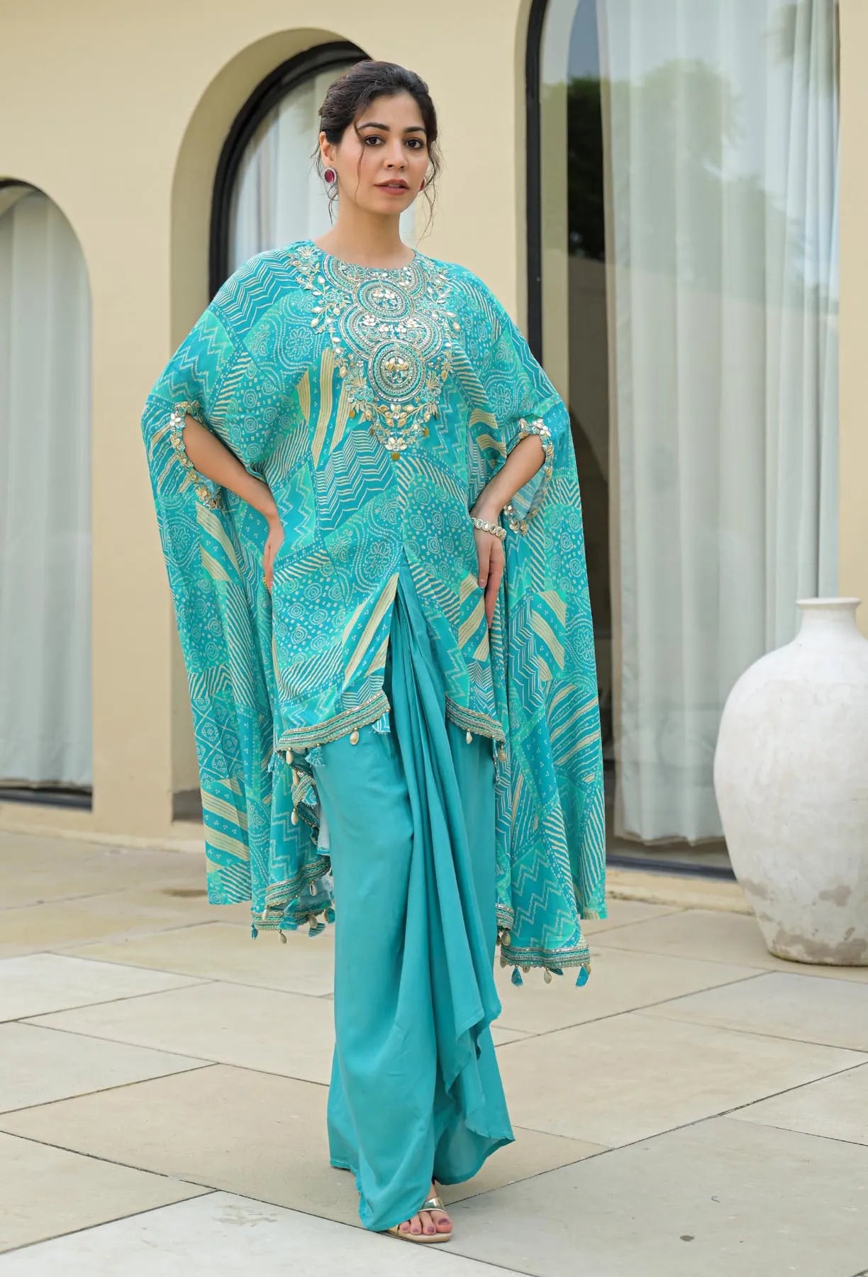 Sky Muslin Embroidered Western Dress | Bairaas