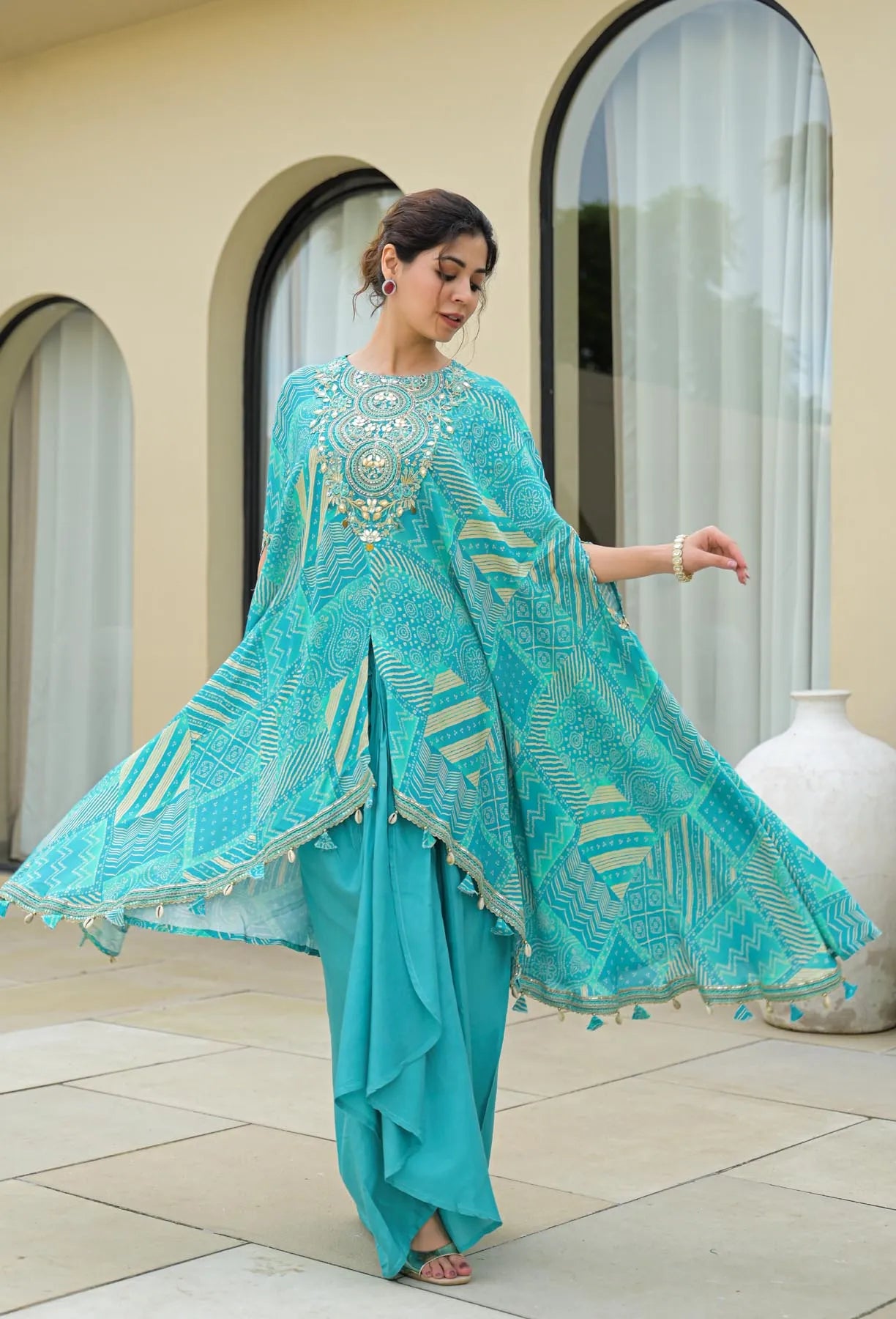 Sky Muslin Embroidered Western Dress | Bairaas