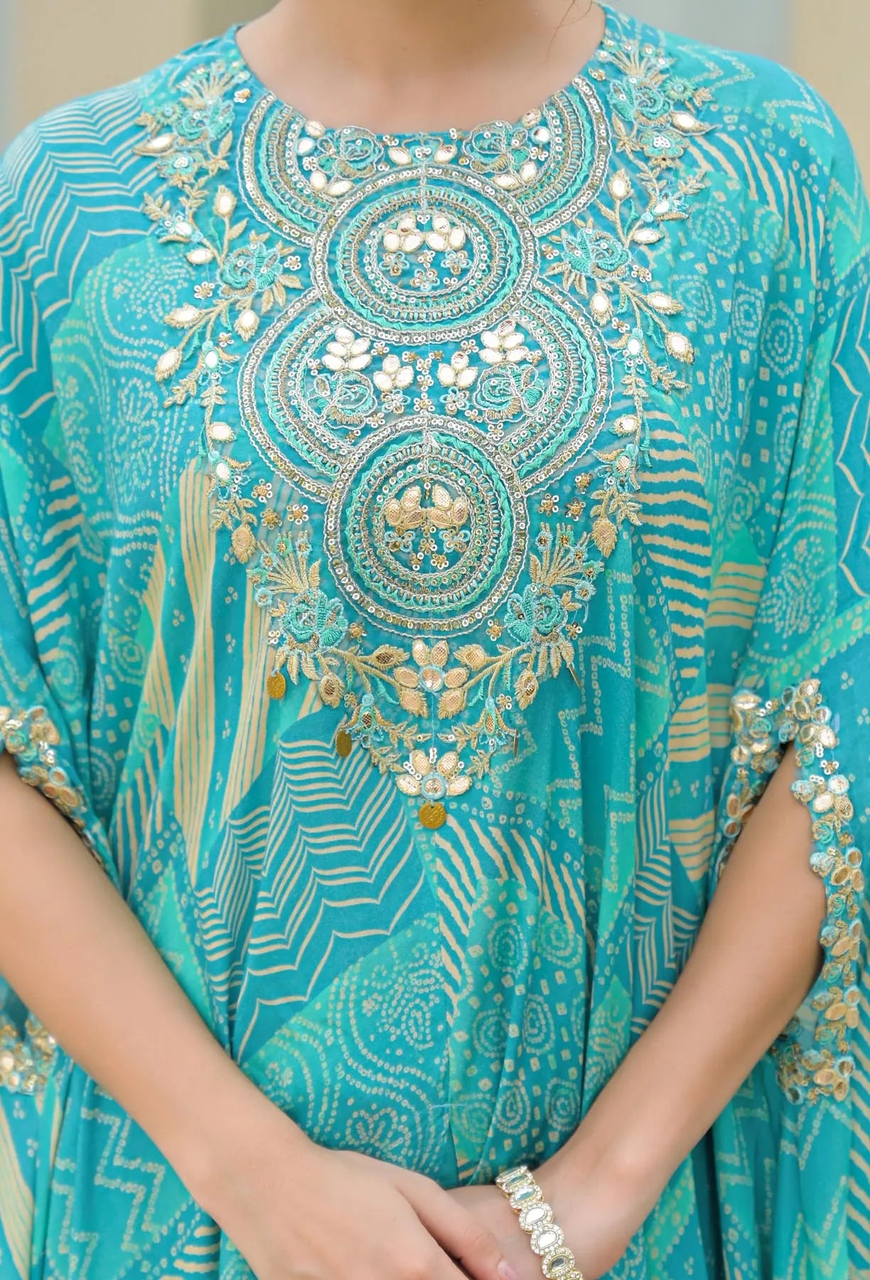 Sky Muslin Embroidered Western Dress | Bairaas