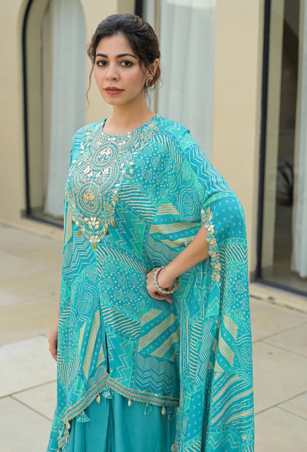 Sky Muslin Embroidered Western Dress | Bairaas