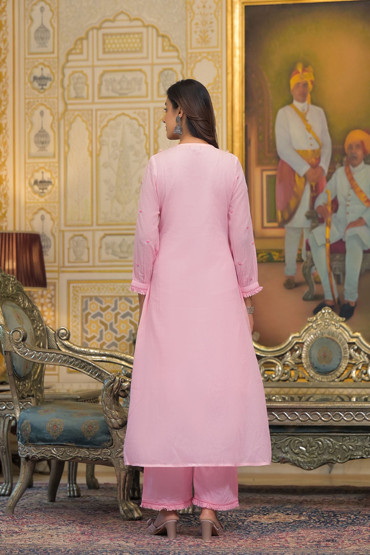 Pink Cotton Embroidered Anarkali Suit