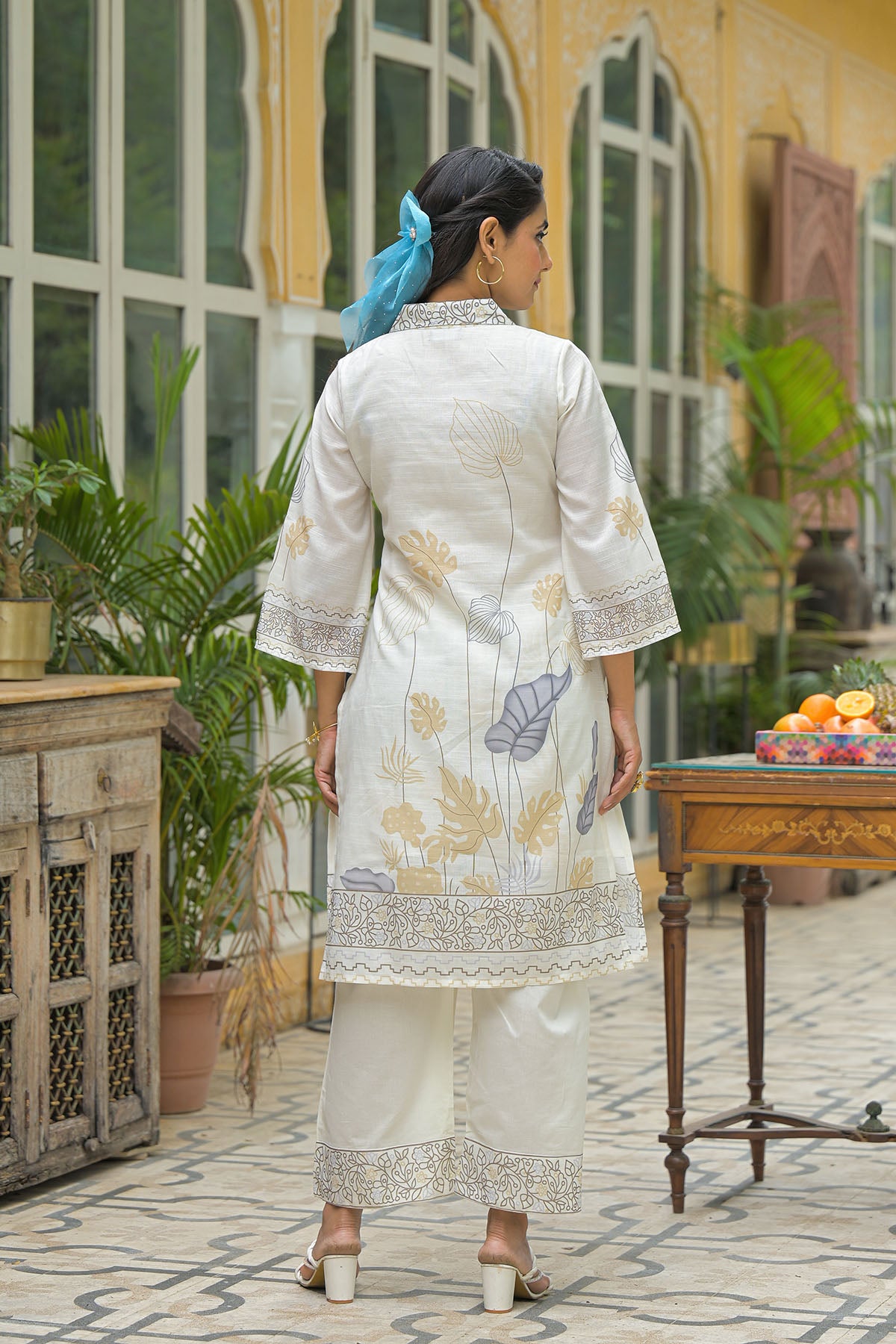 Cream & Mustard Linen Printed Co-Ord Set