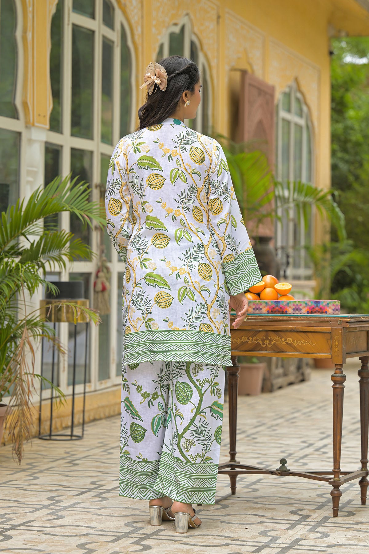 Green White Linen Printed Co-Ord Set