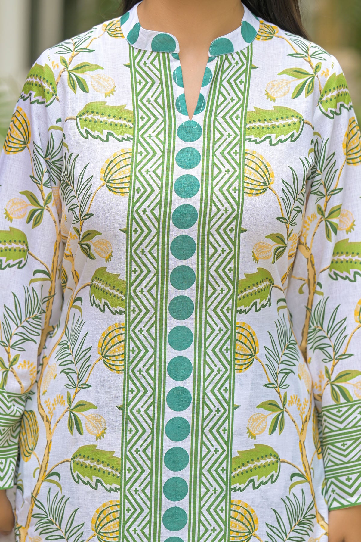 Green White Linen Printed Co-Ord Set