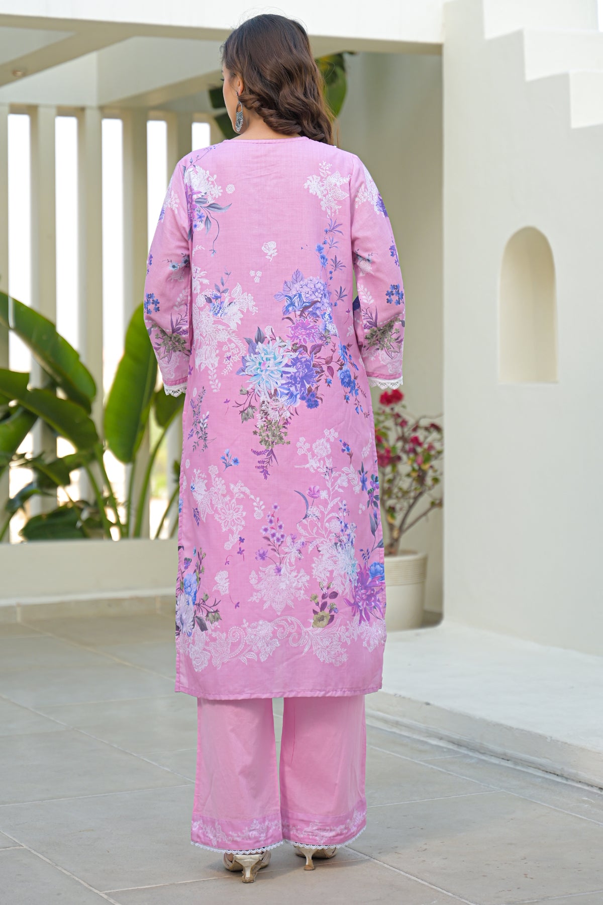 Pink Cotton Embroidered Suit Set