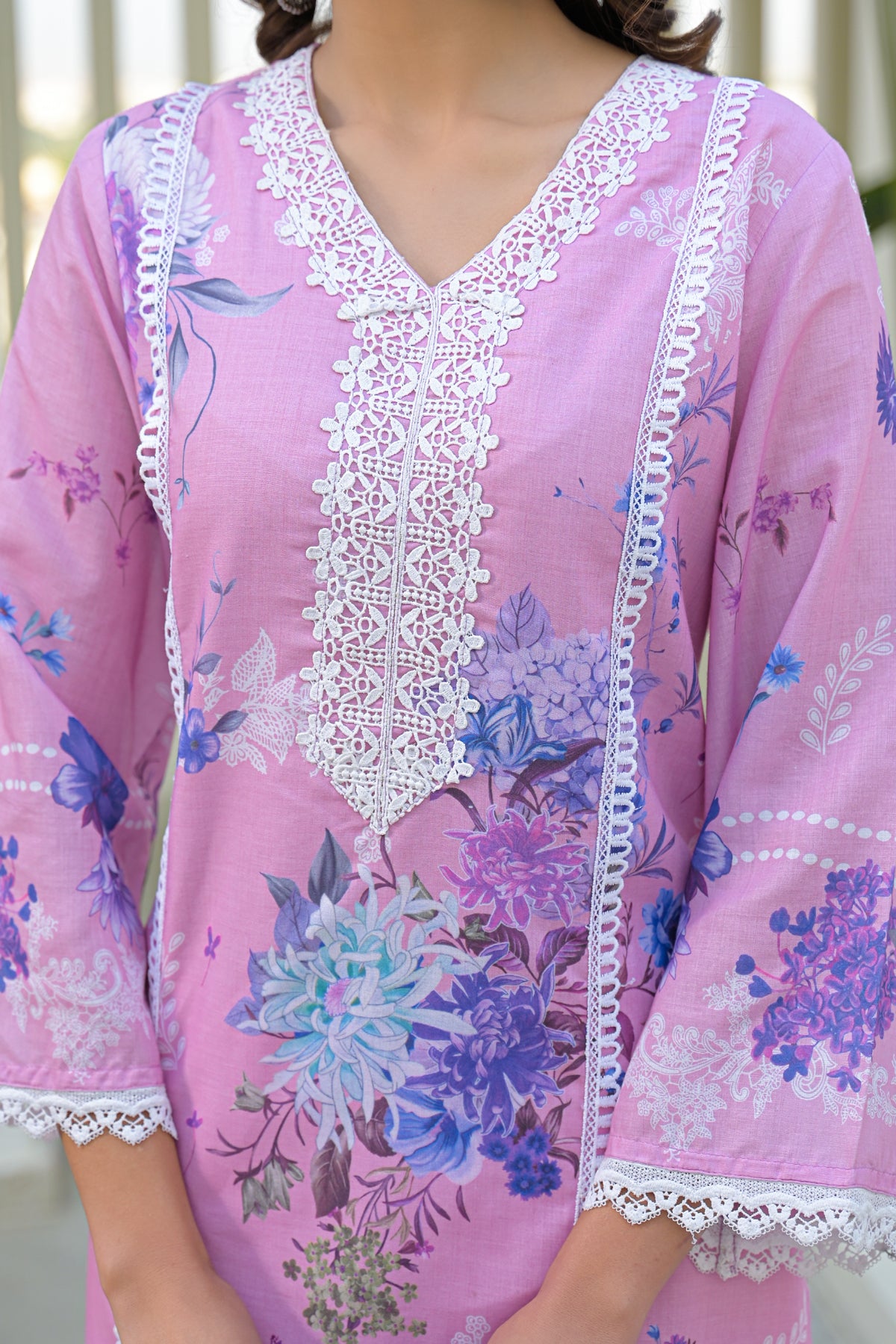 Pink Cotton Embroidered Suit Set