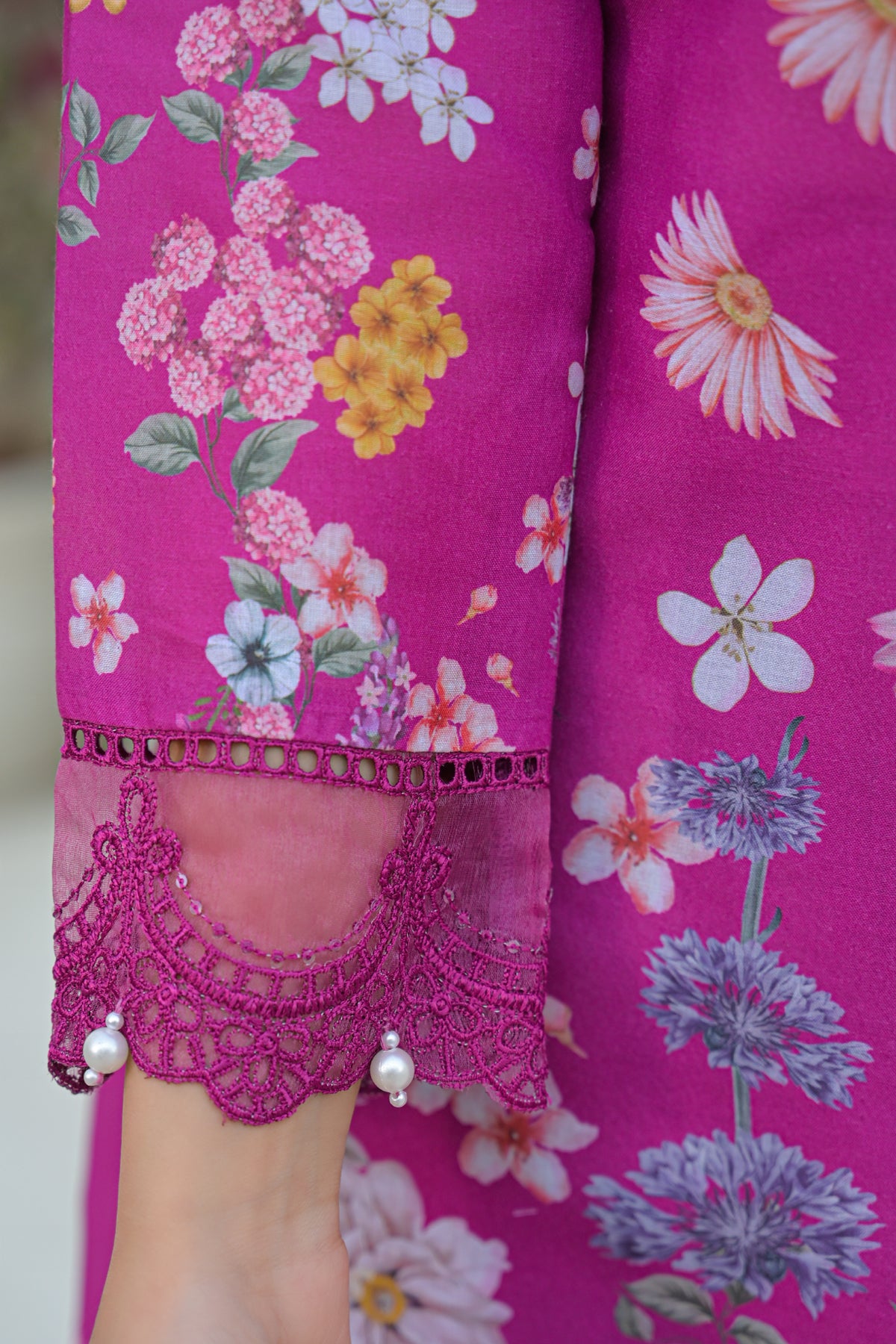 Magenta Cotton Embroidered Suit Set