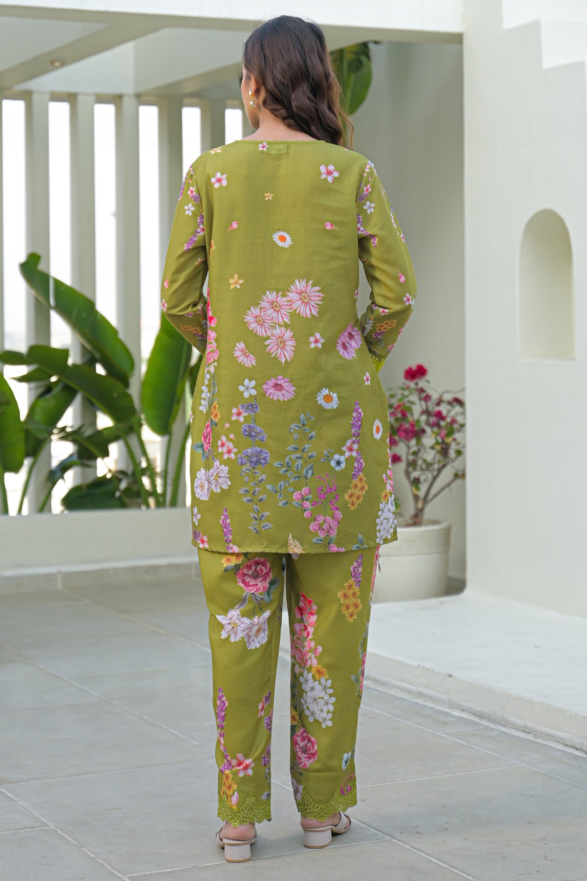 Green Cotton Embroidered Suit Set