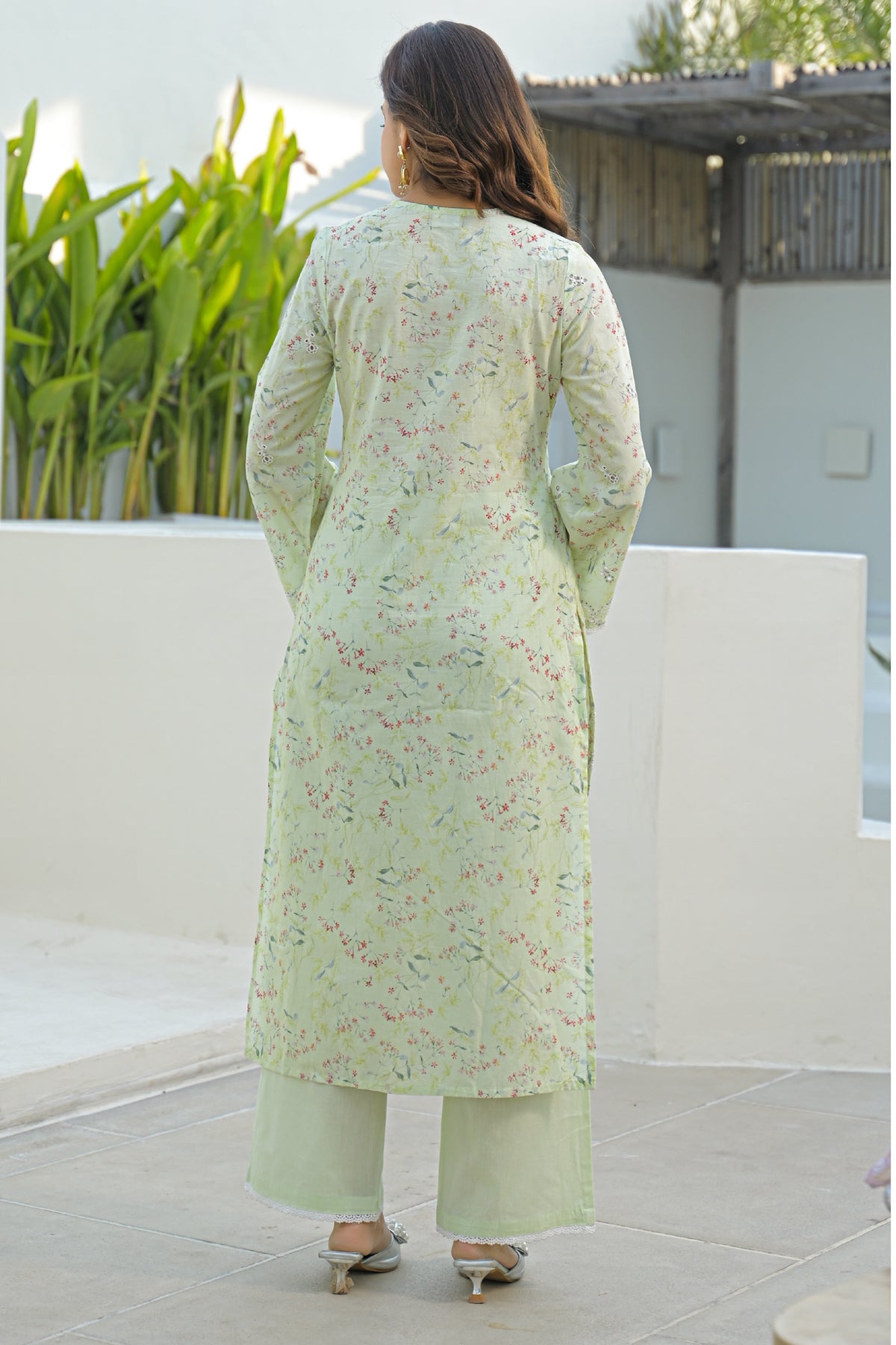 Green Cotton Embroidered Suit Set With Dupatta