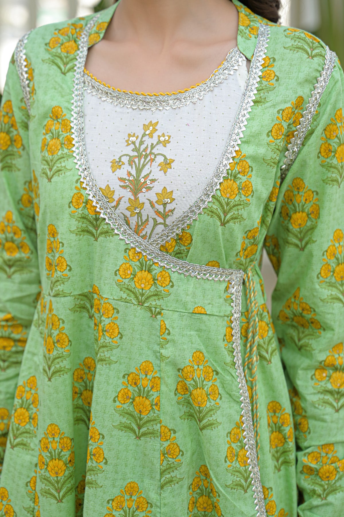 Green Cotton Gotapatti Gown Set