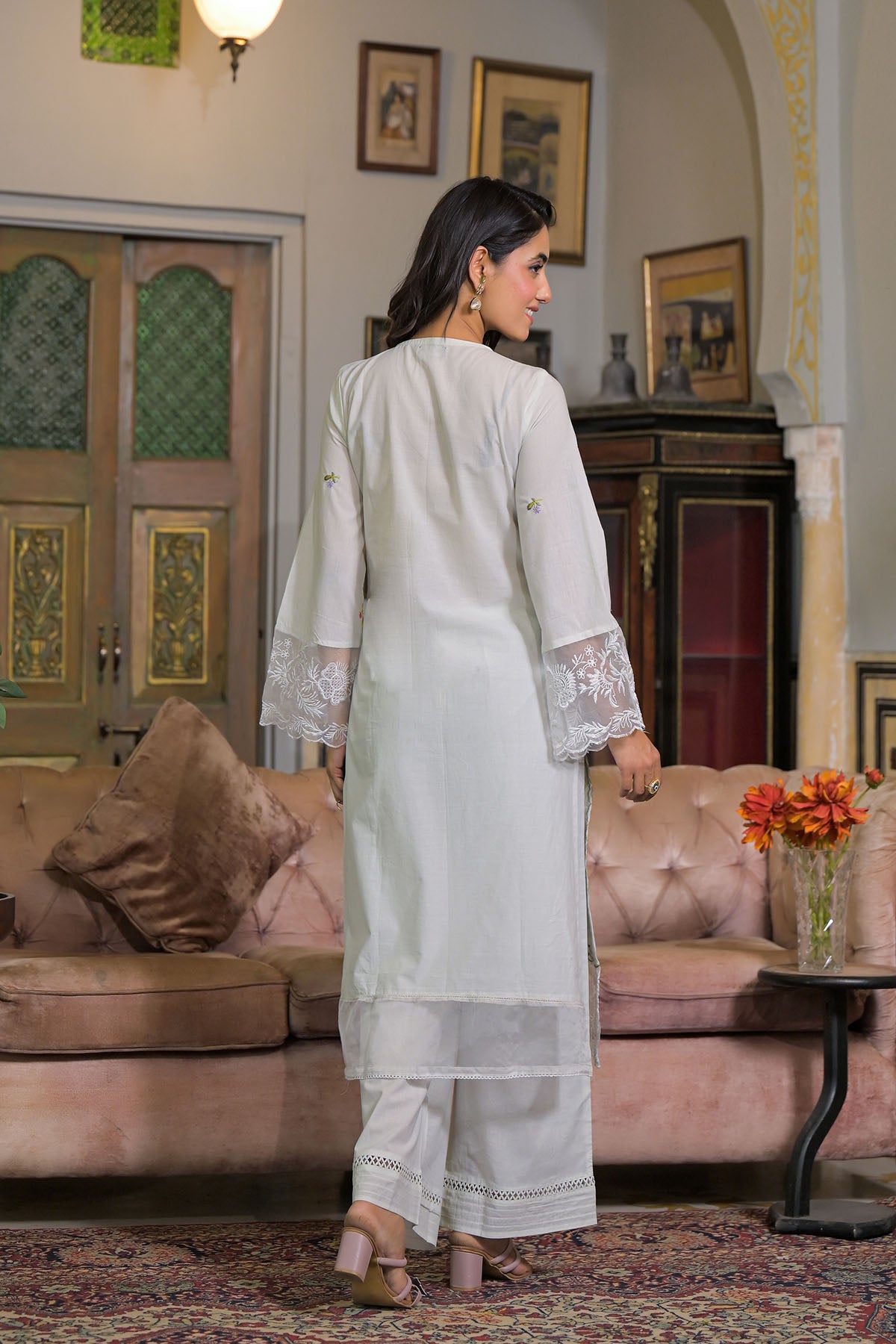 White Cotton Embroidered Straight Pakistani Suit