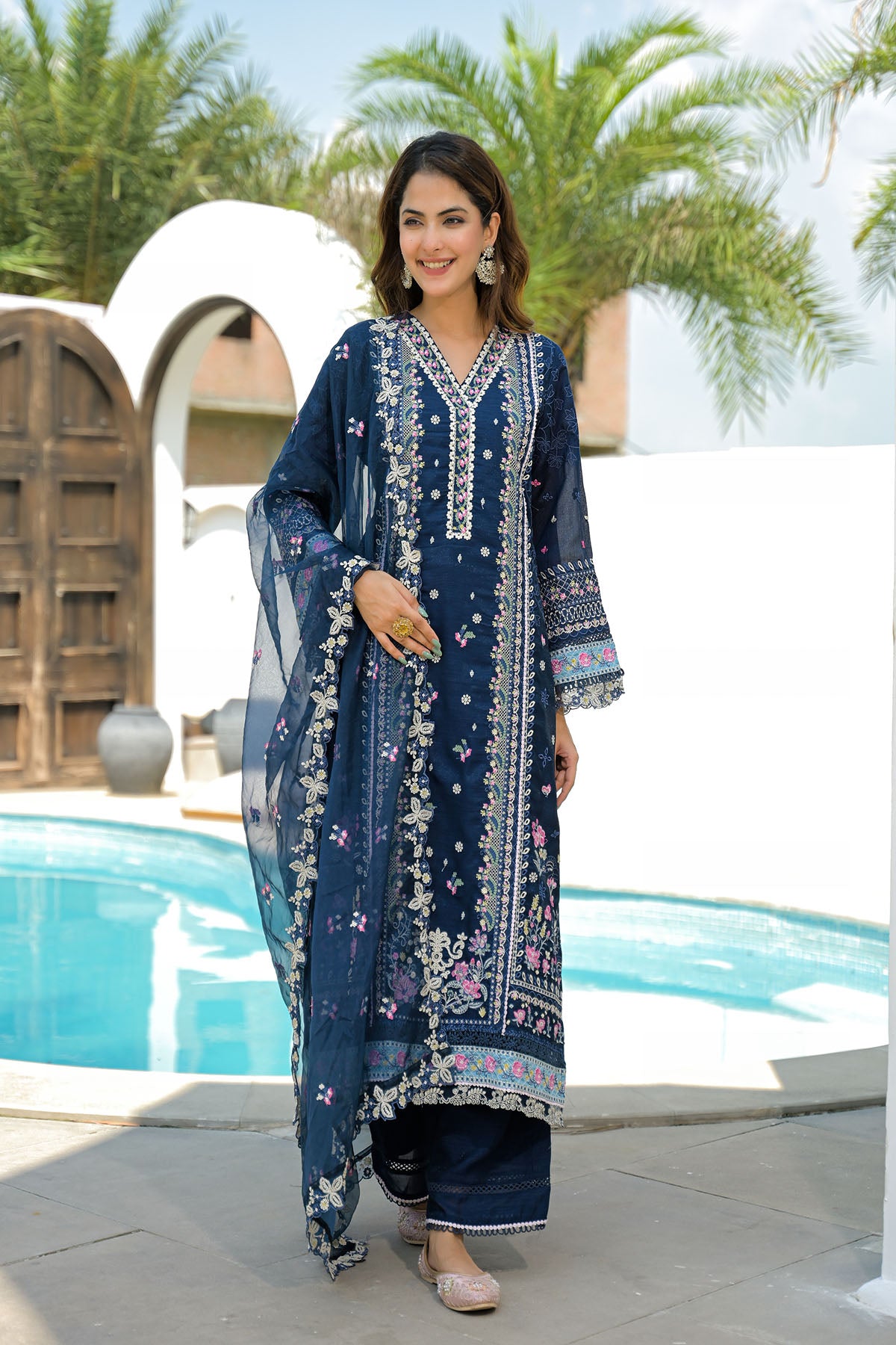 Blue Shimmer Embroidered Pakistani Suit