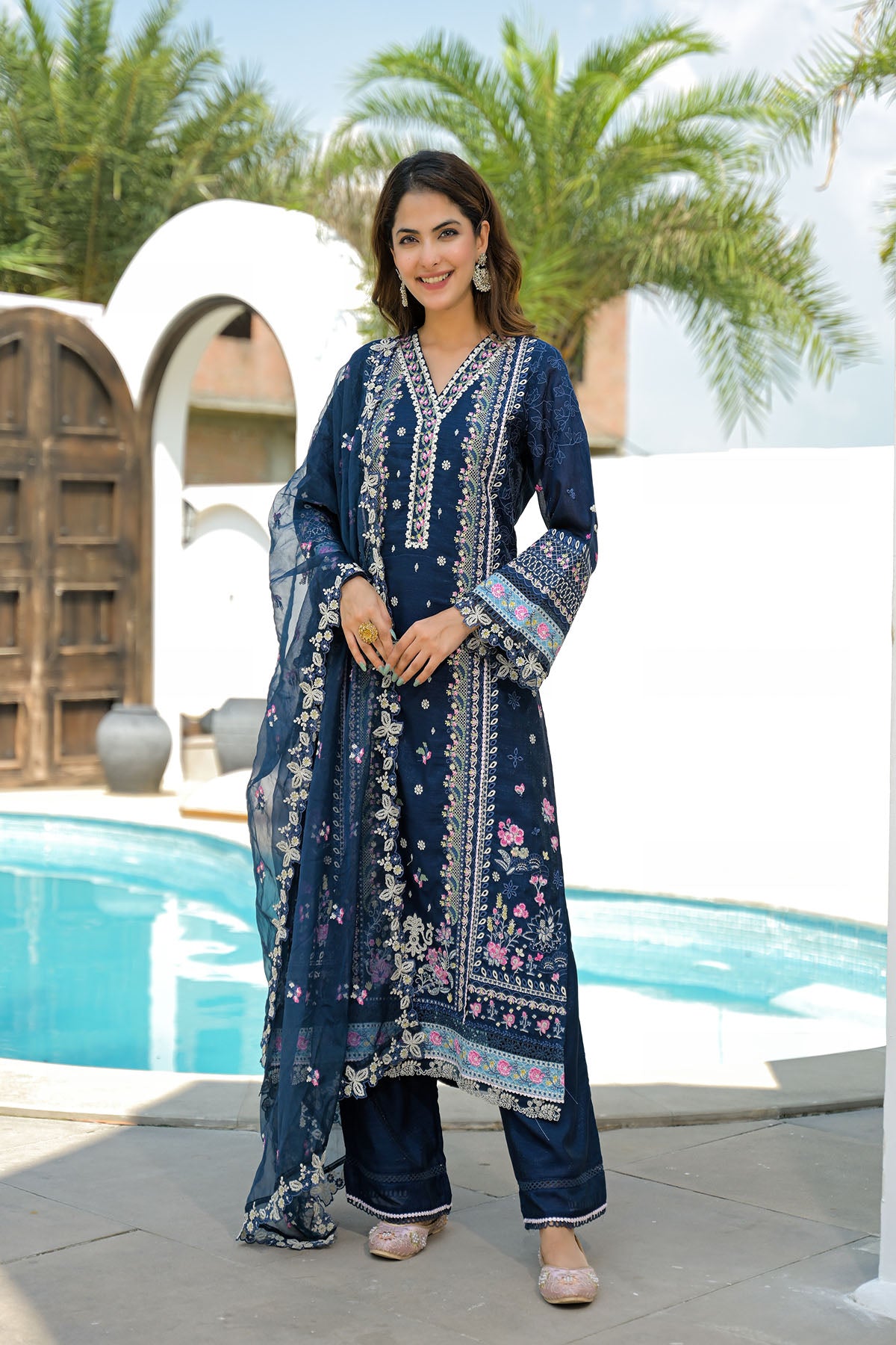 Blue Shimmer Embroidered Pakistani Suit
