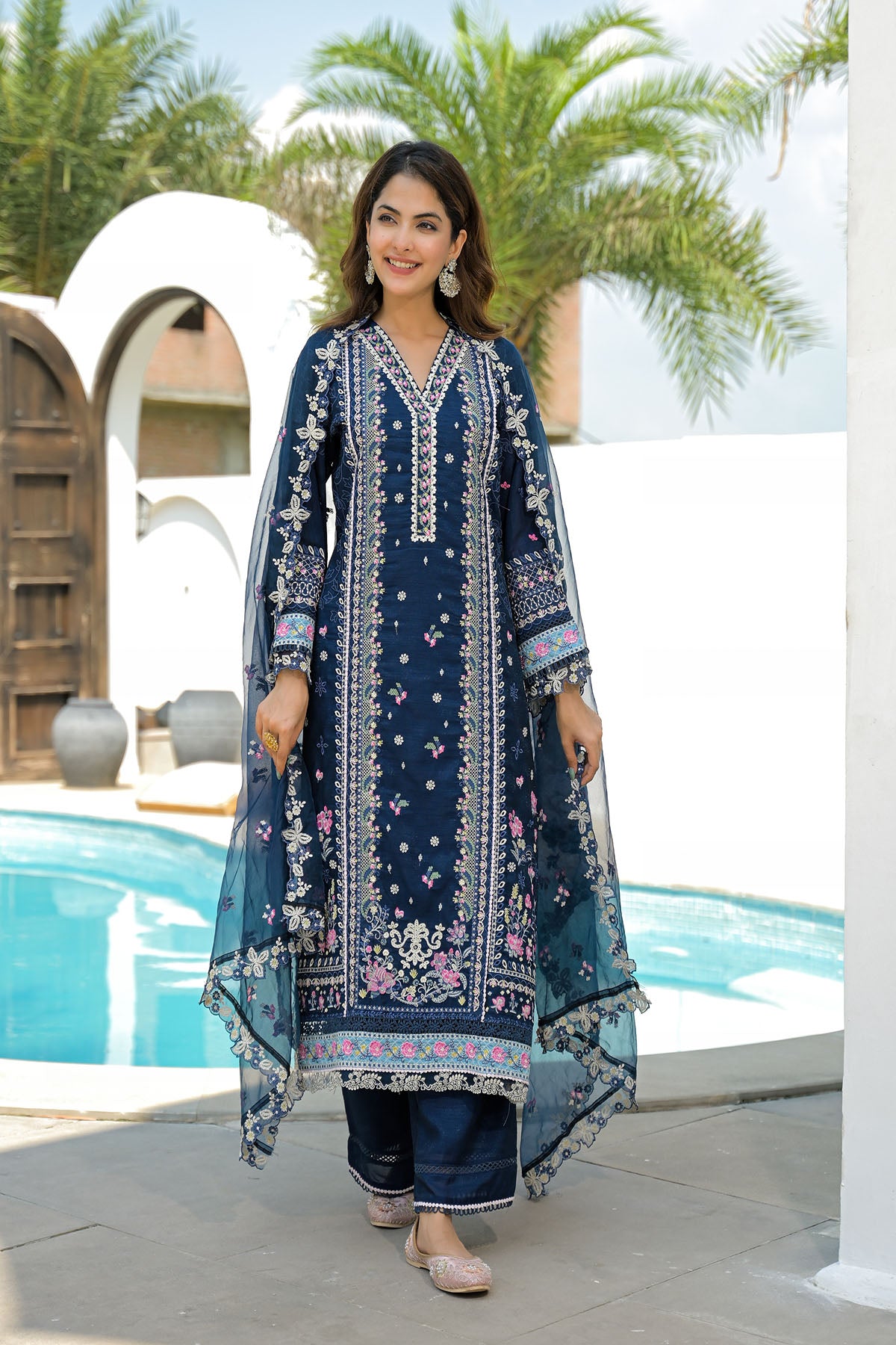 Blue Shimmer Embroidered Pakistani Suit