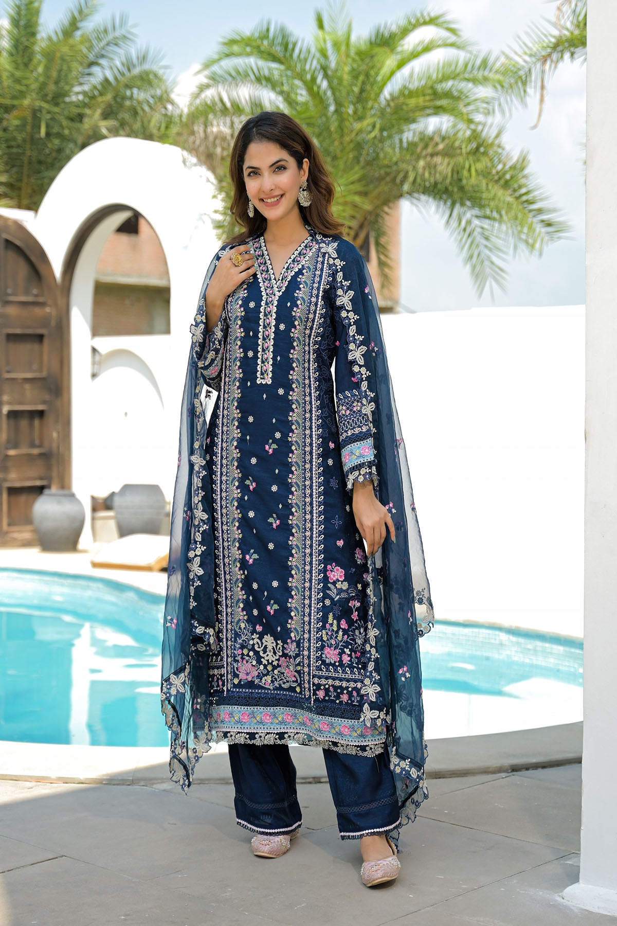 Blue Shimmer Embroidered Pakistani Suit