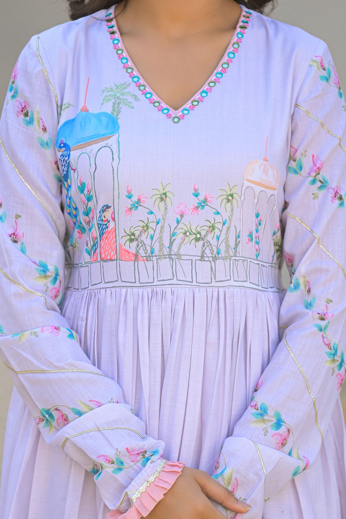 Lavender Cotton Printed Anarkali Suit