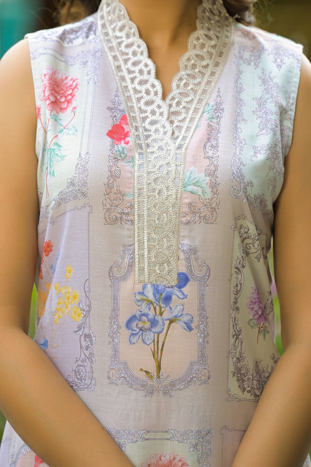 Beige Cotton Embroidered Straight-Cut Suit