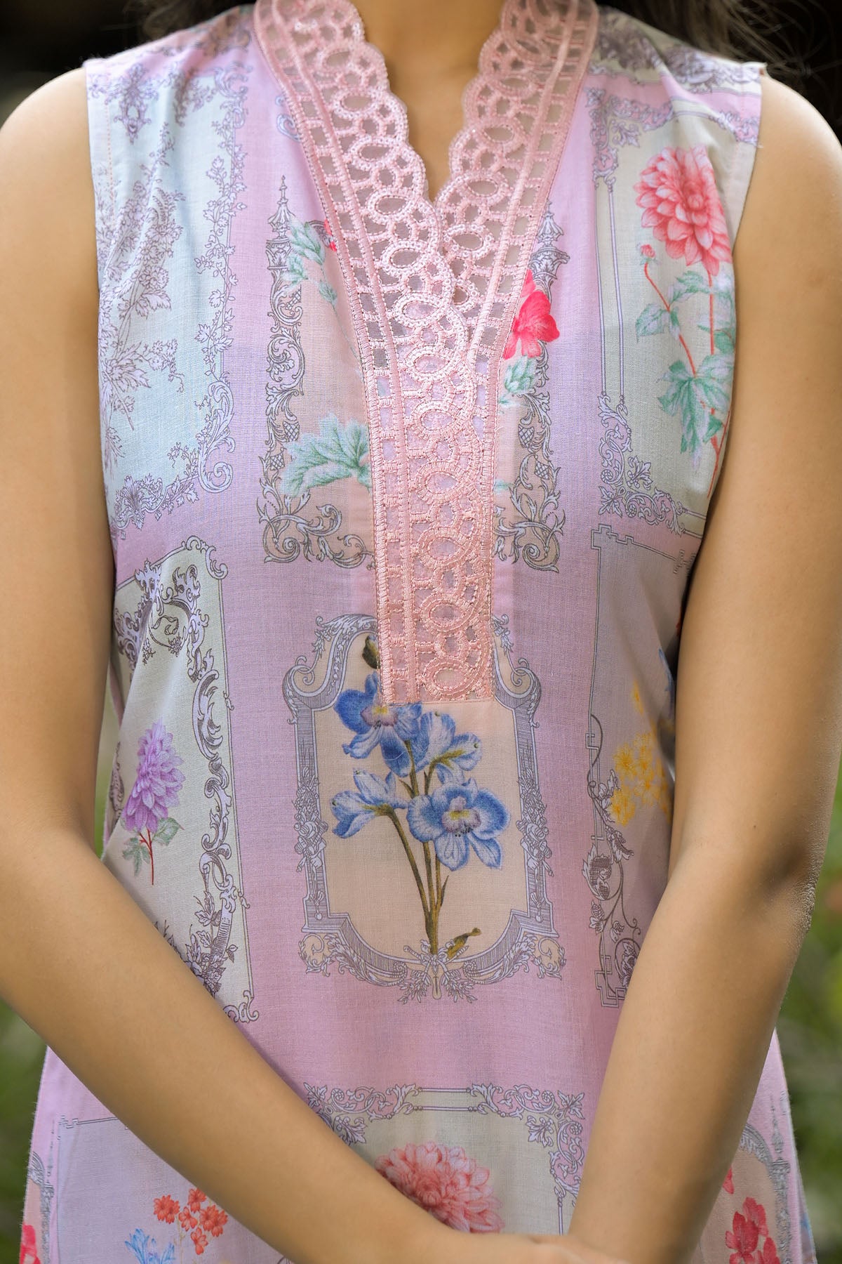 Pink Cotton Embroidered Straight-Cut Suit