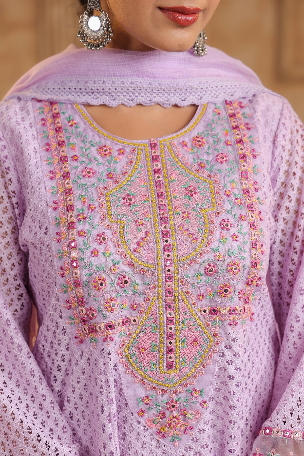 Lavender Schiffli Net Embroidered Anarkali Suit