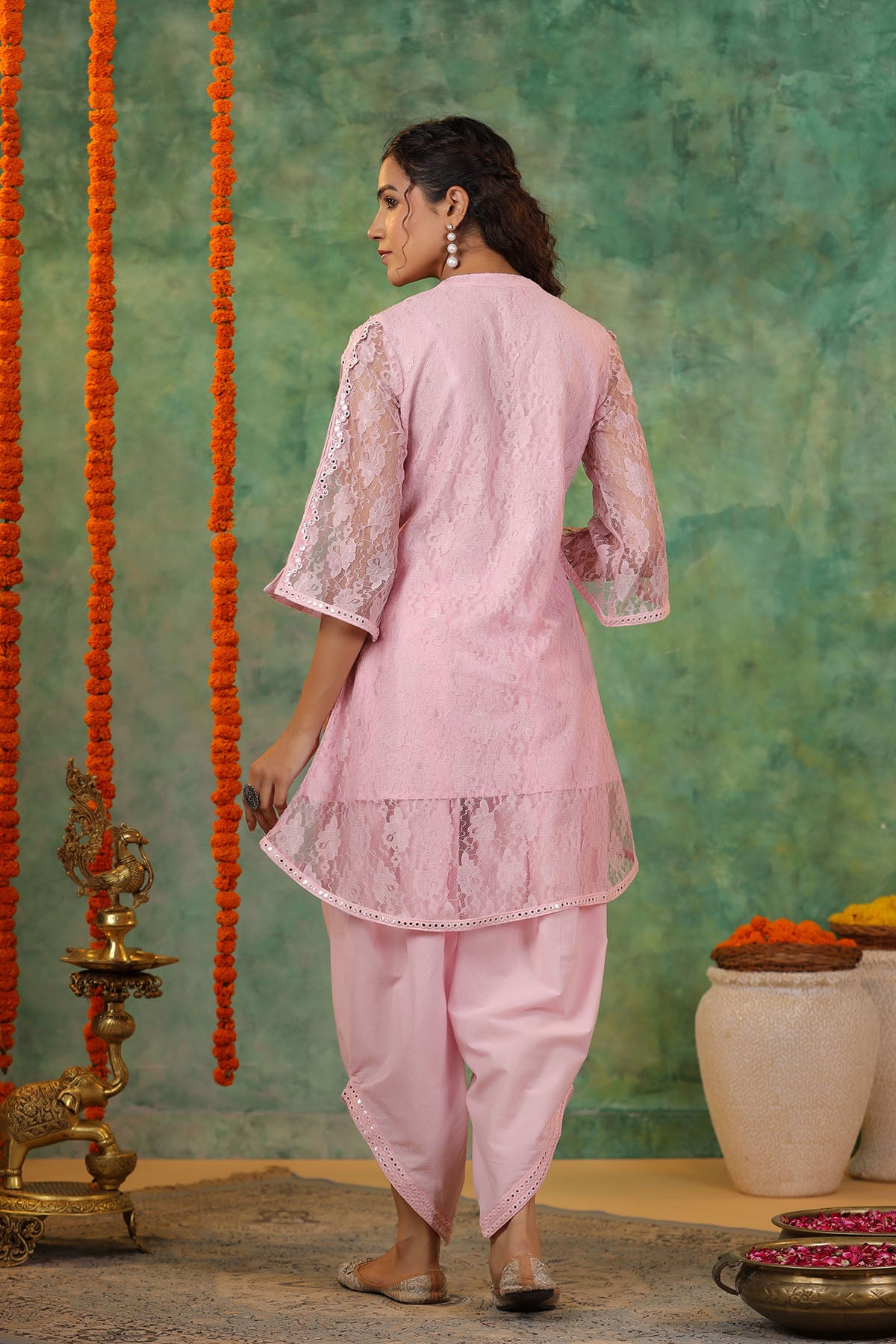 Pink Schiffli Net Embroidered Co-Ord Set