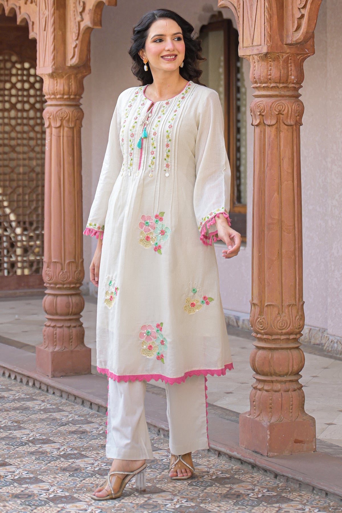Ivory Mul Mul Embroidered Co-ord Set