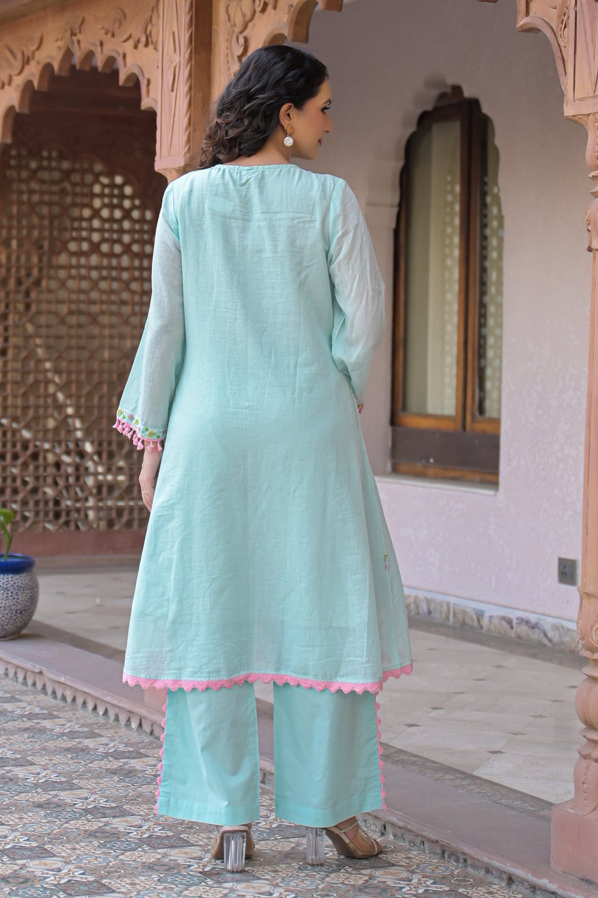 Blue Mul Mul Embroidered Co-ord Set