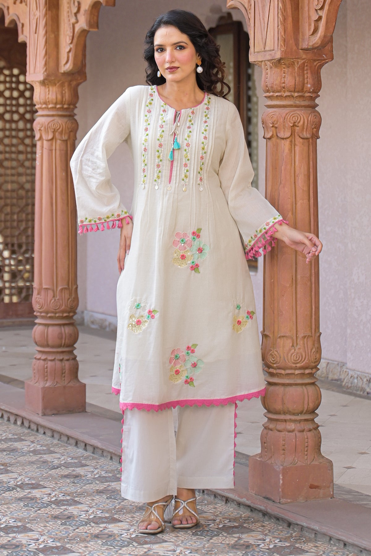 Ivory Mul Mul Embroidered Co-ord Set