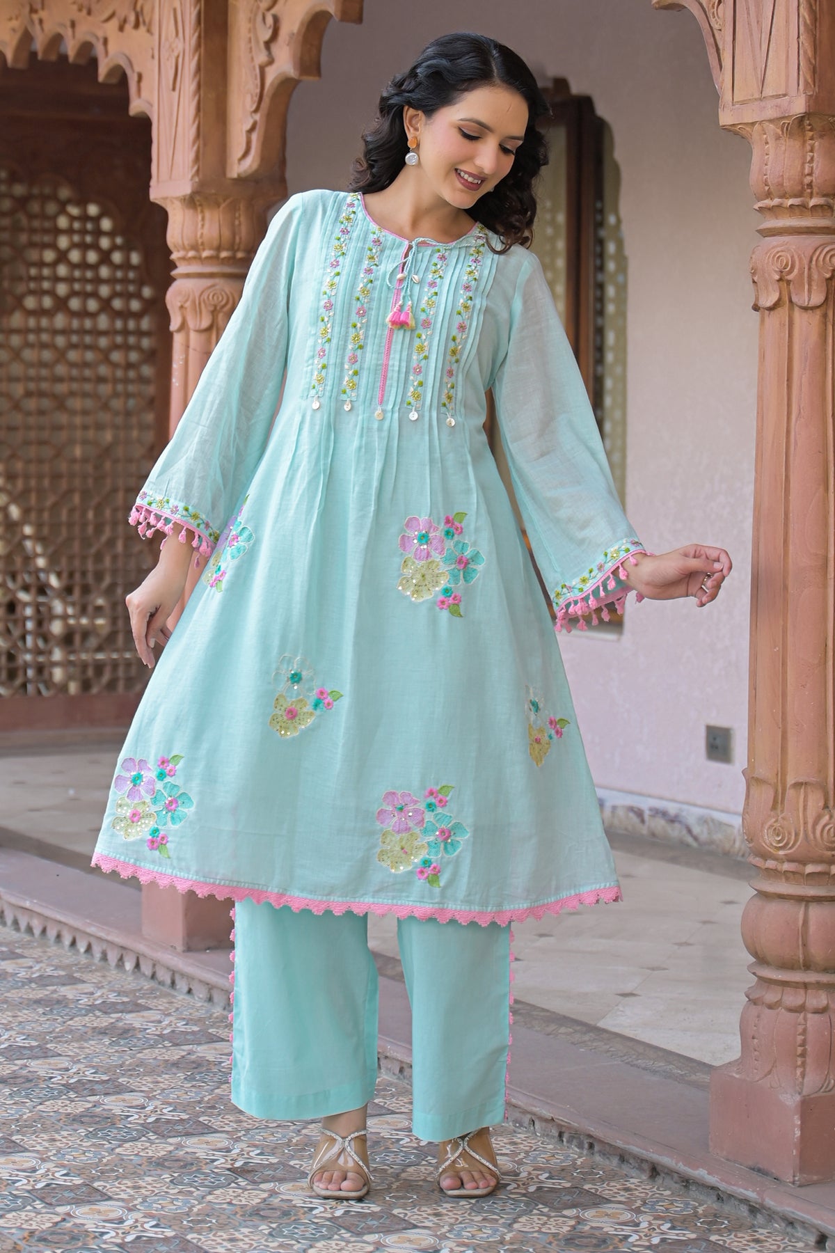 Blue Mul Mul Embroidered Co-ord Set