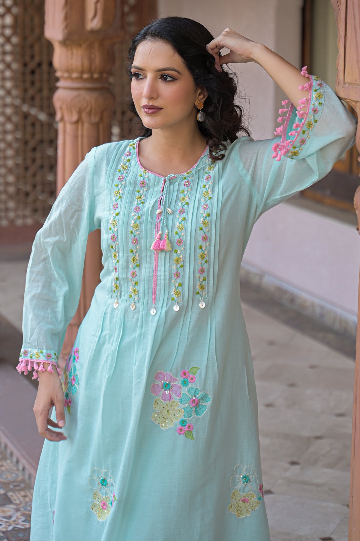 Blue Mul Mul Embroidered Co-ord Set