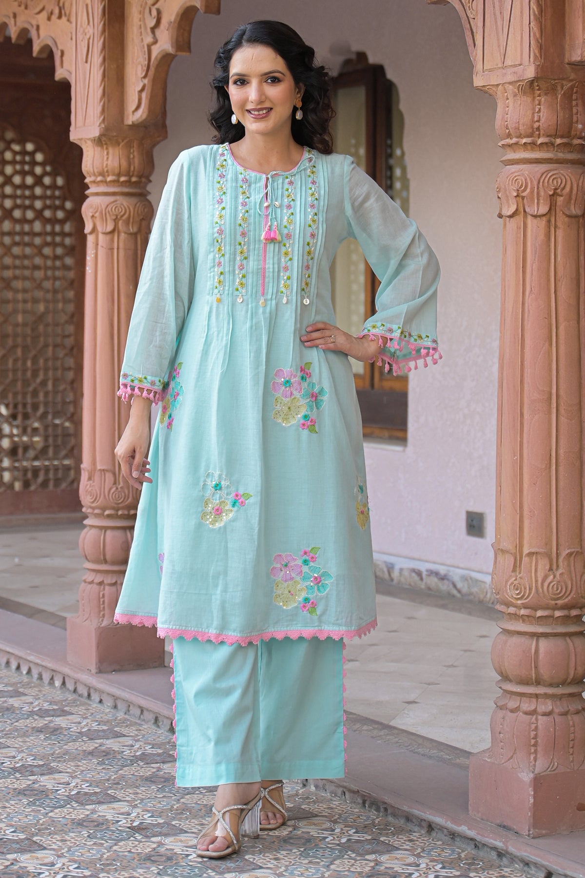 Blue Mul Mul Embroidered Co-ord Set