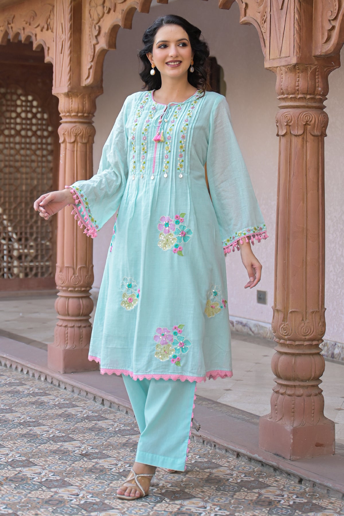 Blue Mul Mul Embroidered Co-ord Set