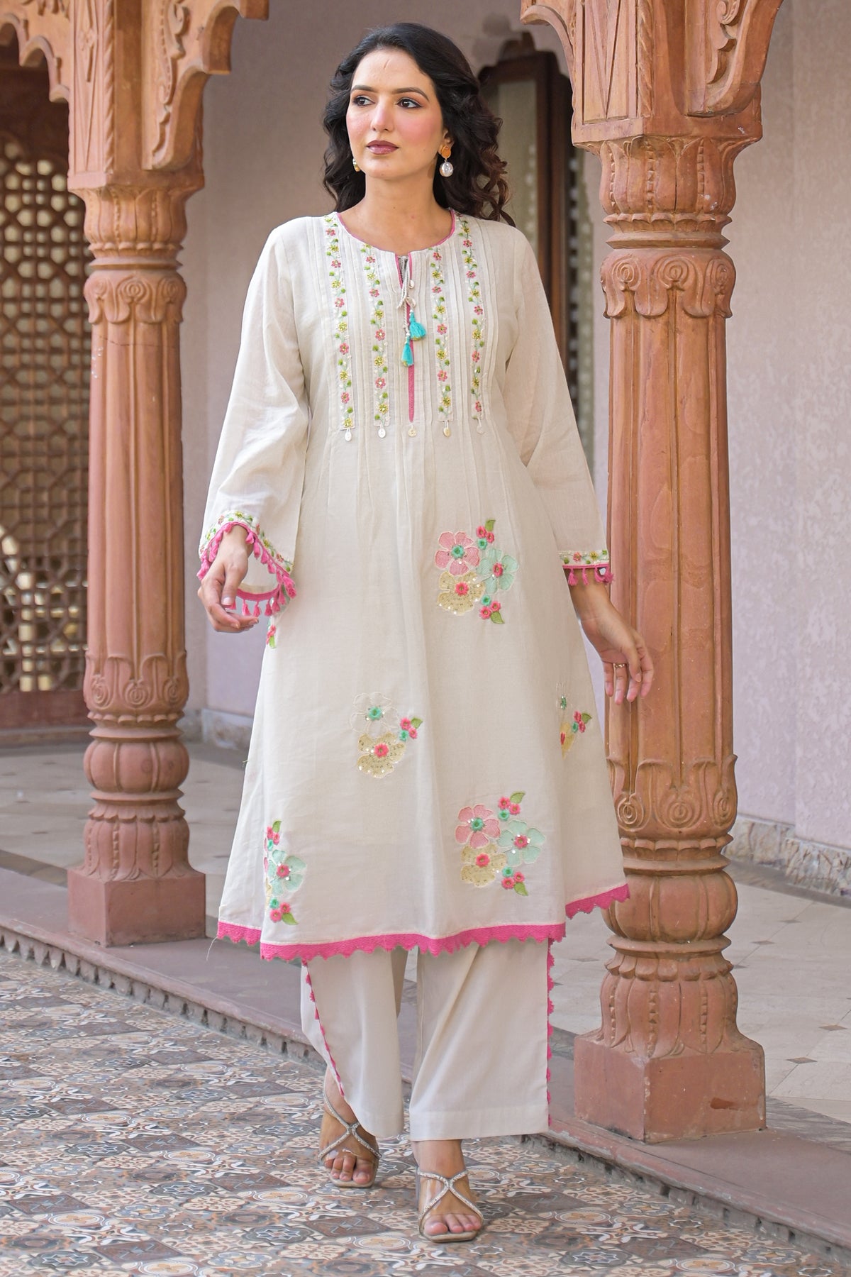 Ivory Mul Mul Embroidered Co-ord Set
