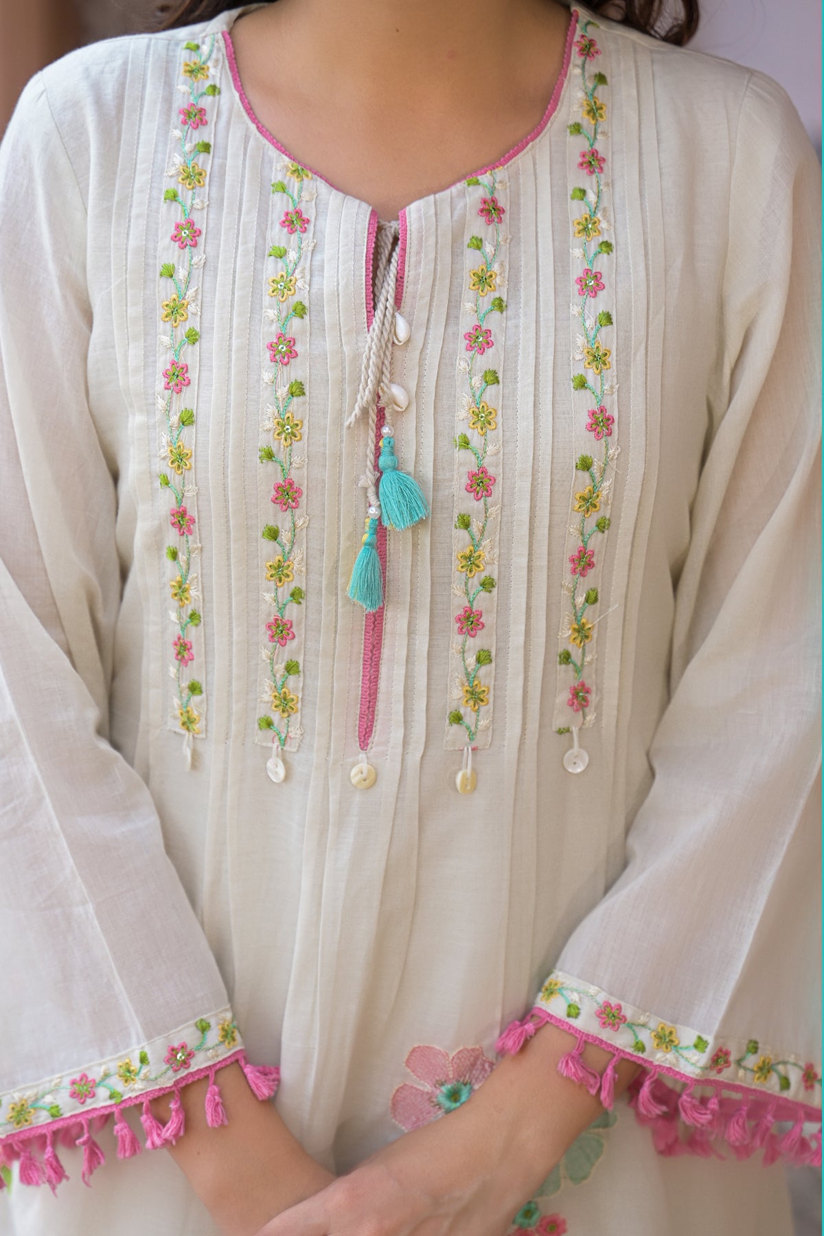 Ivory Mul Mul Embroidered Co-ord Set